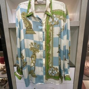 Alemais Cream and Green Baroque Shirt Size 10